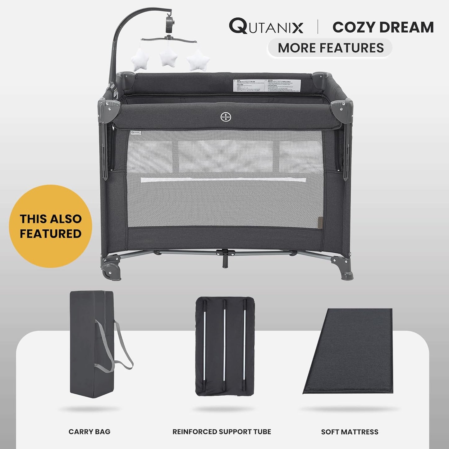 2-in-1 Pack and Play with Mattress,Baby Bassinet Bedside Sleeper, Bedside Bassinet & Baby Playpen, Easy Folding Portable Crib for Newborn to Toddlers (Dark Grey)