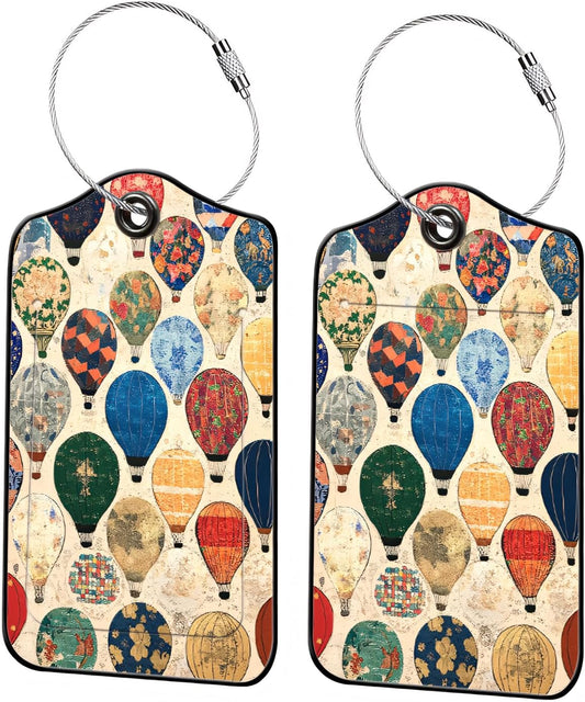 Luggage Tags for Suitcases, 2-Pack PU Leather for Cruise & Travel, Baggage ID Tags with Privacy Cover & Address Card, Durable Metal Ring, Kids Adults Travel Accessories, Tapestry Balloons
