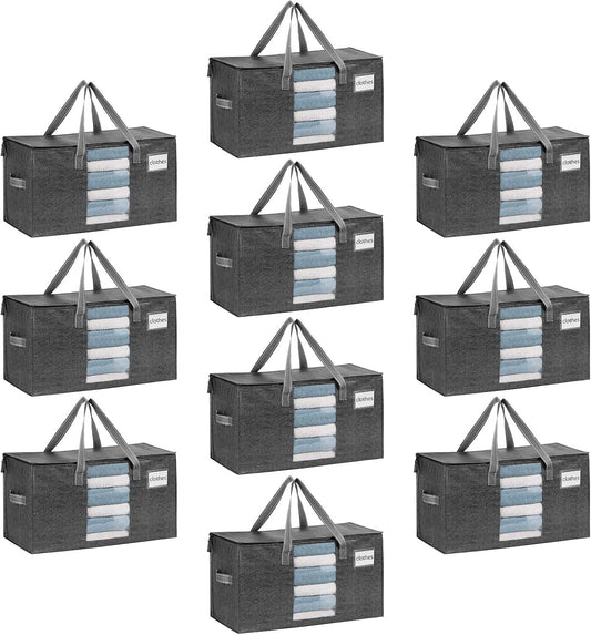 VENO 10 Pack Moving Bags, Comforter and Blanket Storage Bags for Closet, Moving Boxes, Boxes with Lids Alternative, College Dorm Packing Supplies, Foldable Heavy-Duty Tote with Window (Gray, 10 Pack)