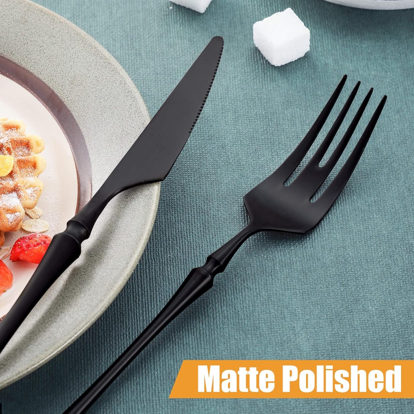 20-Piece Matte Black Silverware Set for 4,Modern 18/10 Stainless Steel Flatware Set,Unique Rustic Cutlery Utensils Set,Spoon and Fork Set for Home, Restaurant,Mirror Polished,Dishwasher Safe