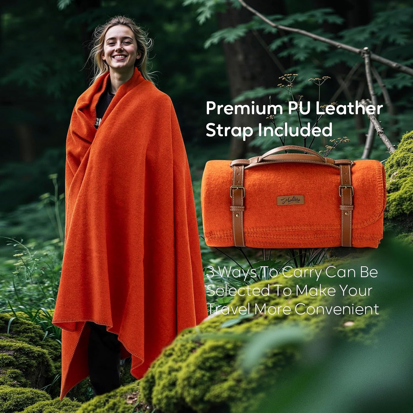 100% Wool Blanket, 62" x 86", Warm, Thick, Washable, Military Wool Blanket, Great for Camping, Outdoors, Sporting Events, Survival Kits, OrangeRed