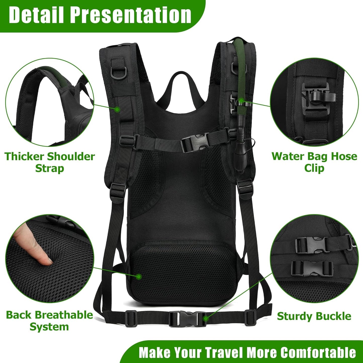 1050D Tactical Hydration Backpack with 3L TPU Water Bladder, Military Molle Water Backpack Perfect for Men & Women, Hydration Pack for Hiking, Biking, Running, Climbing, Hunting, Daily Use
