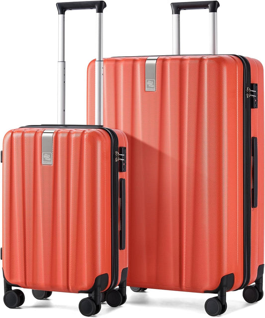Hanke Luggage Sets 2 piece Carry On Luggage with Wheels PC Hard Shell Suitcases Lightweight Checked Travel Luggage Large Travel Suitcase Woman Men 20/29 Inch （Orange）