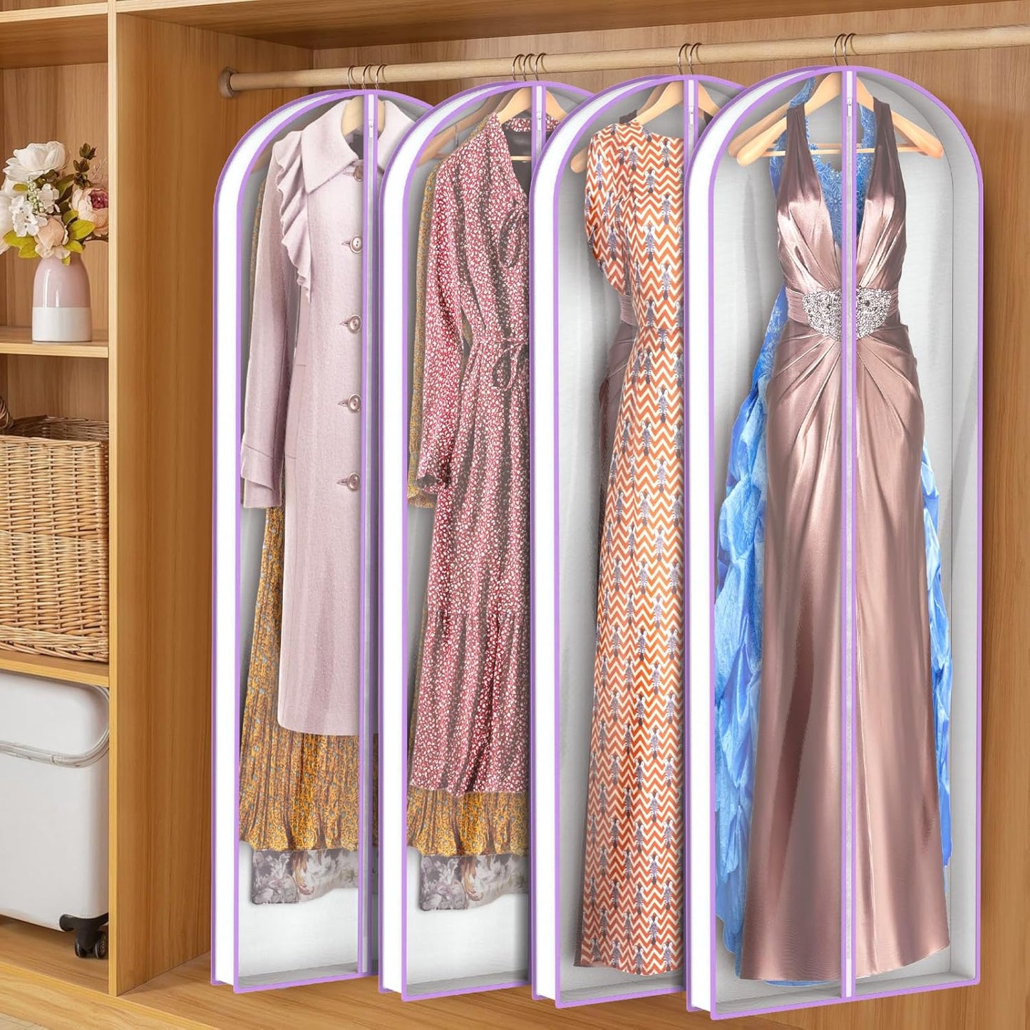 Zilink Breathable Dress Bags for Gowns 72" Clear Wedding Dress Garment Bag Dress Bags for Hanging Clothes with 4" Gussted for Long Evening Dresses, Fur Coat, Long garment Bags for Gowns, Set of 2