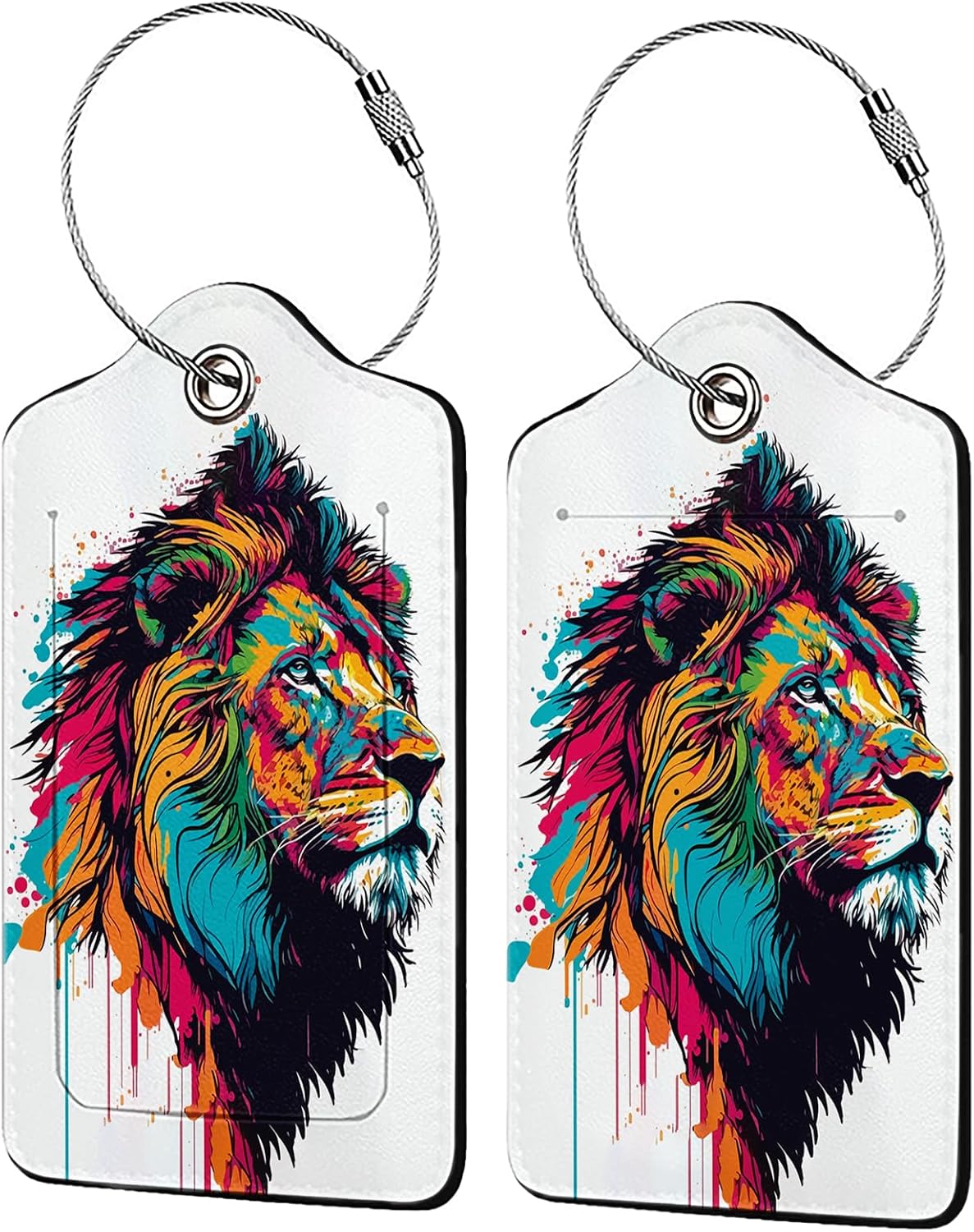 Colorful Lion in Pop Luggage Tags for Suitcases,Leather Bag Tags for Backpacks Handbag Instrument with Name ID Label Travel Essentials Baggage Tags 2 Pack
