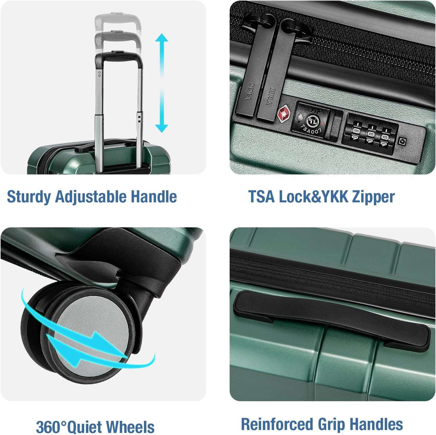 KYME Carry On Luggage 22x14x9 Airline Approved with TSA Lock Hard Shell Carry On Suitcase Lightweight Suitcases with Wheels Small Luggage for Men Women,Carry-On 20 Inch,Green