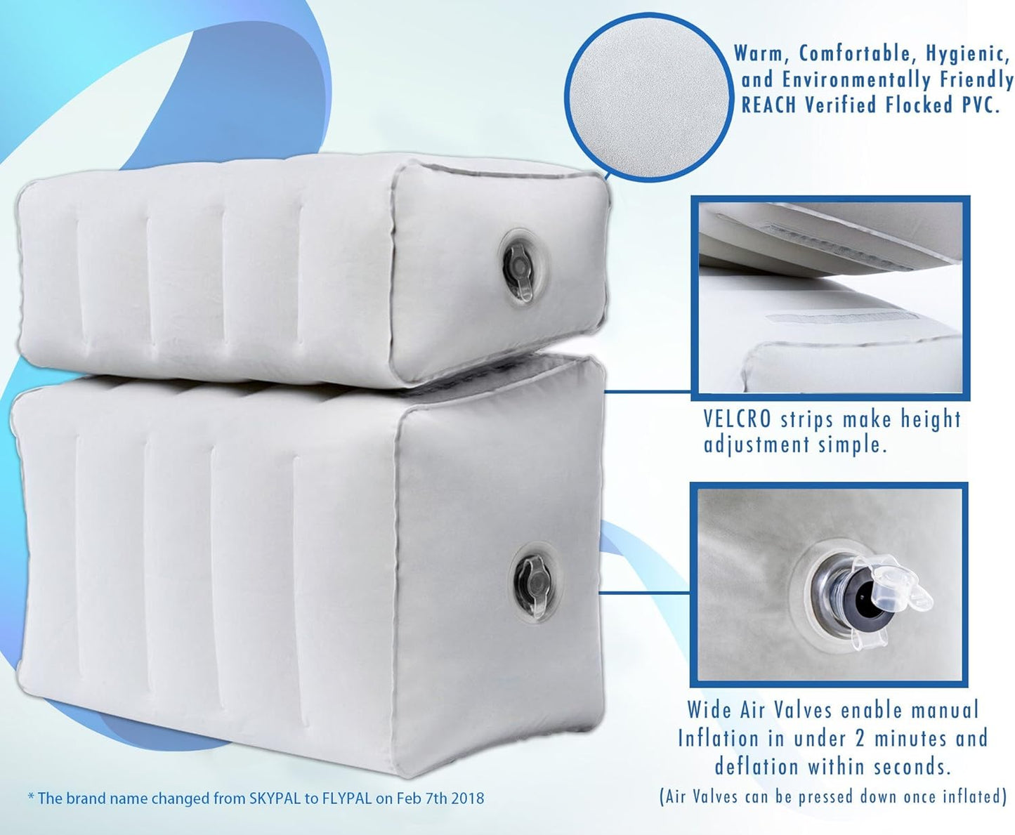 Inflatable Foot Rest Pillow for Travel, Patented 2 in 1 Design, Blow-Up Footrest Cushion for Home, Office. Airplane Travel Essential and Kids Airplane Bed