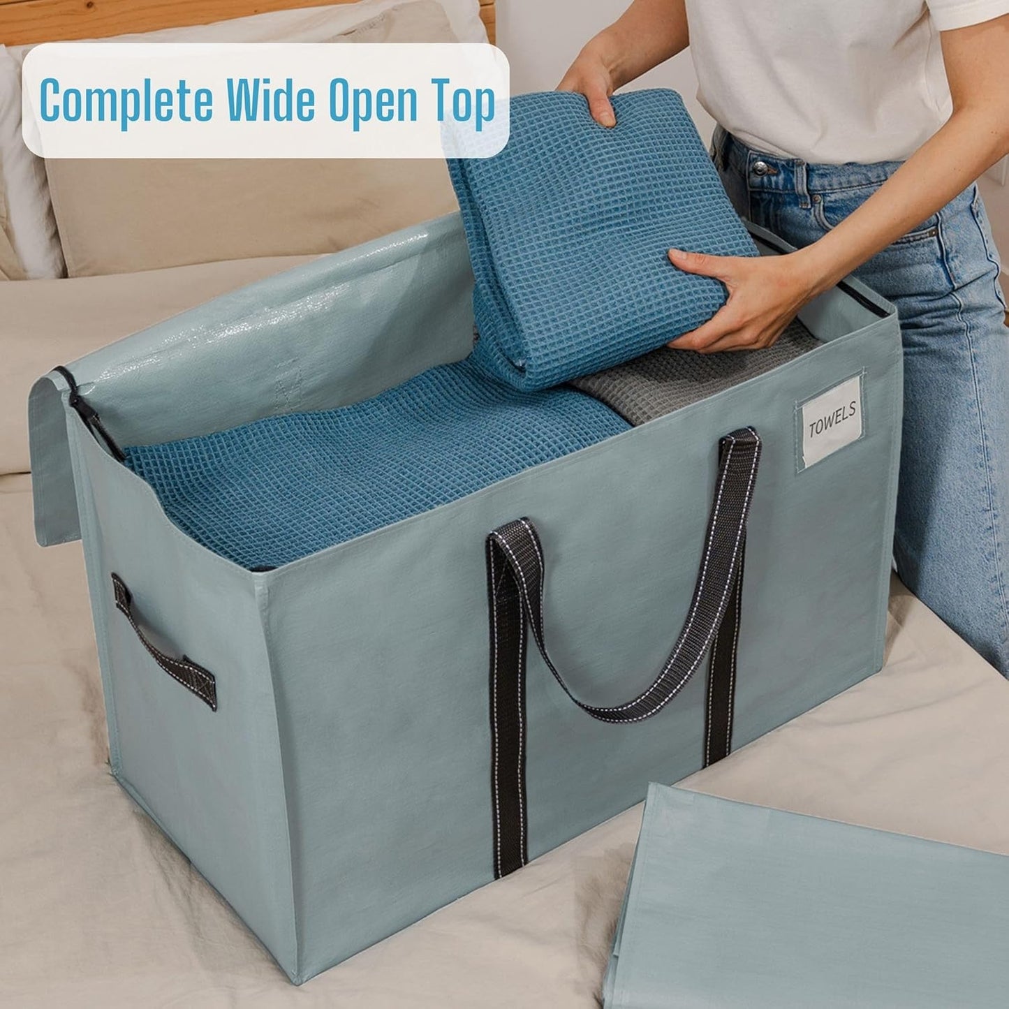 VENO 2 Pack Moving Bags, Heavy Duty, Moving Boxes Alternative, Packing Storage Supplies for Dorm Room Essentials with Zipper for Clothes, Extra Large Totes for Packaging (Light Blue Matte, 2 Pack)