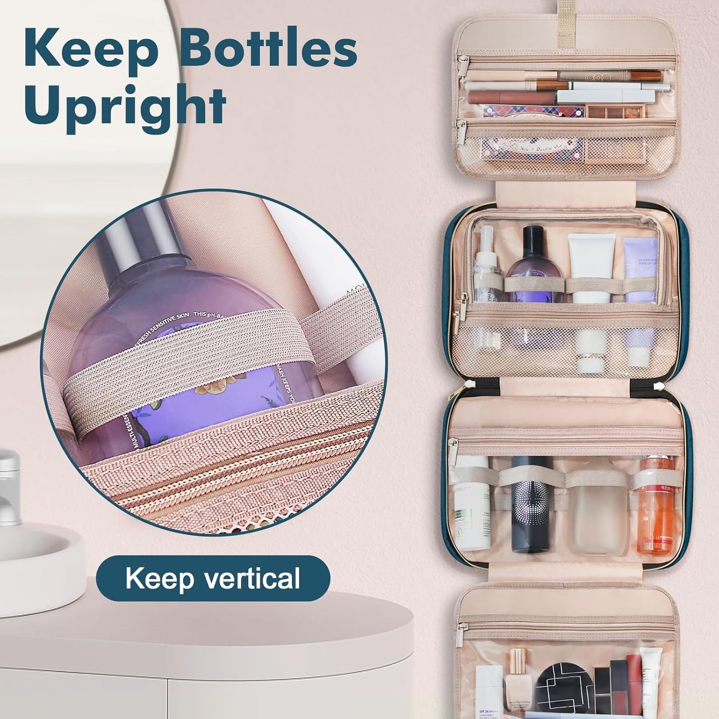 Wedama Toiletry Bag for Women, Large Cosmetic Travel Bag, Hanging Toiletry Bag for Bathroom, Thickened PVC Waterproof Makeup Bag, Toiletries Bag for Travel Business Trips and Camping, Dark Blue