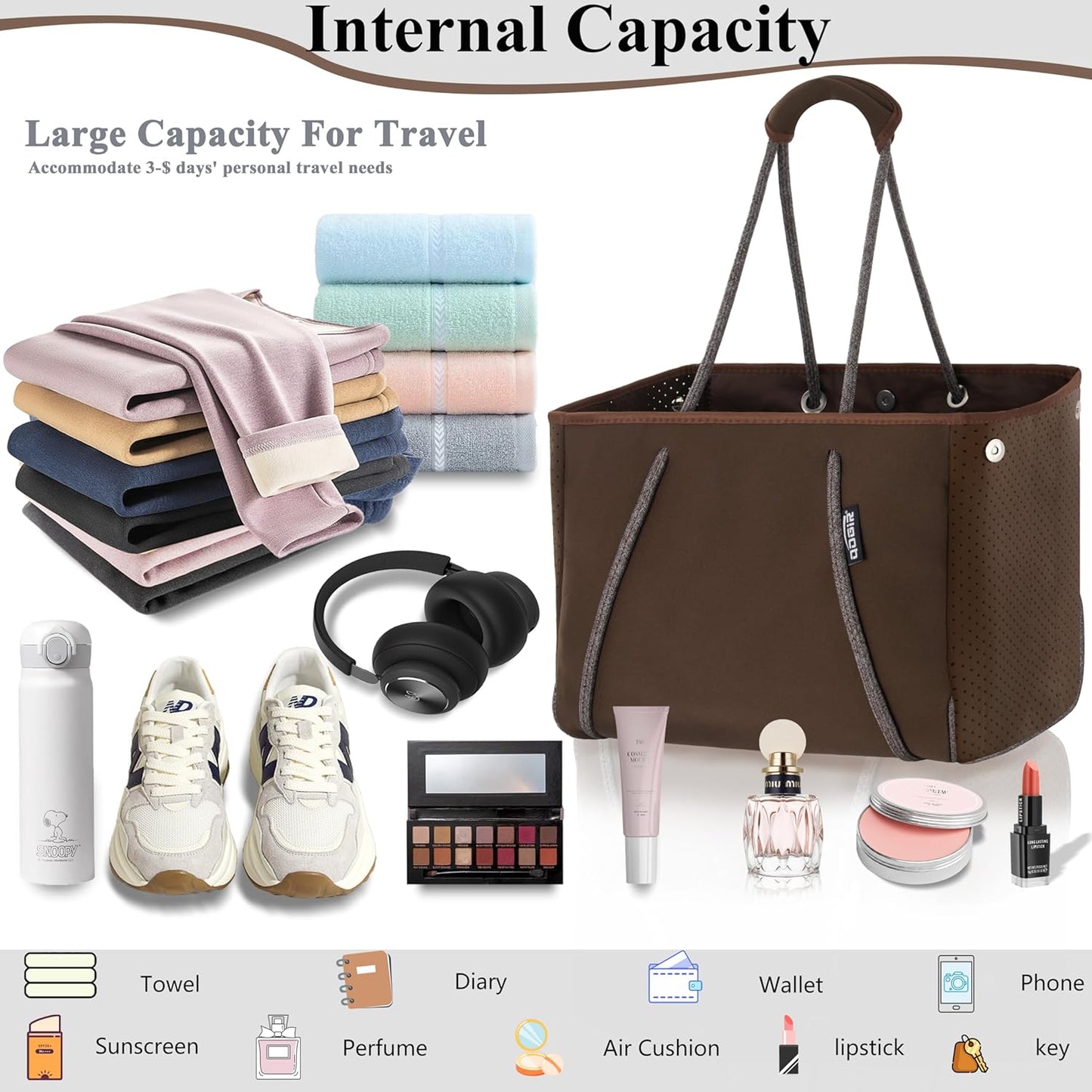 QOGiR Neoprene Multipurpose Beach Bag Tote with Inner Zipper Pocket … … … …