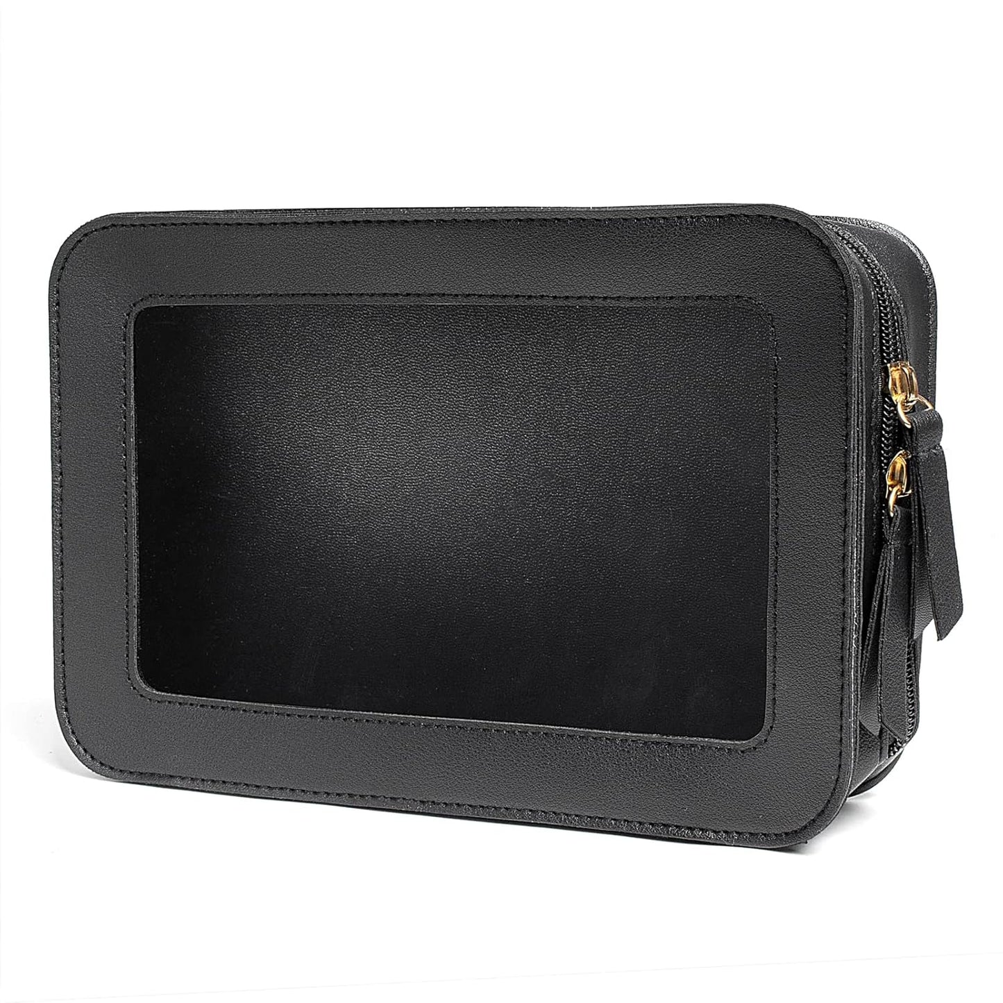 LETGO Clear Makeup Bags, TSA Approved Toiletry Bag with Zipper, Clear Makeup Organizer Fit Carry-on Travel Essentials,Car Essentials for Women Men (C-Black)