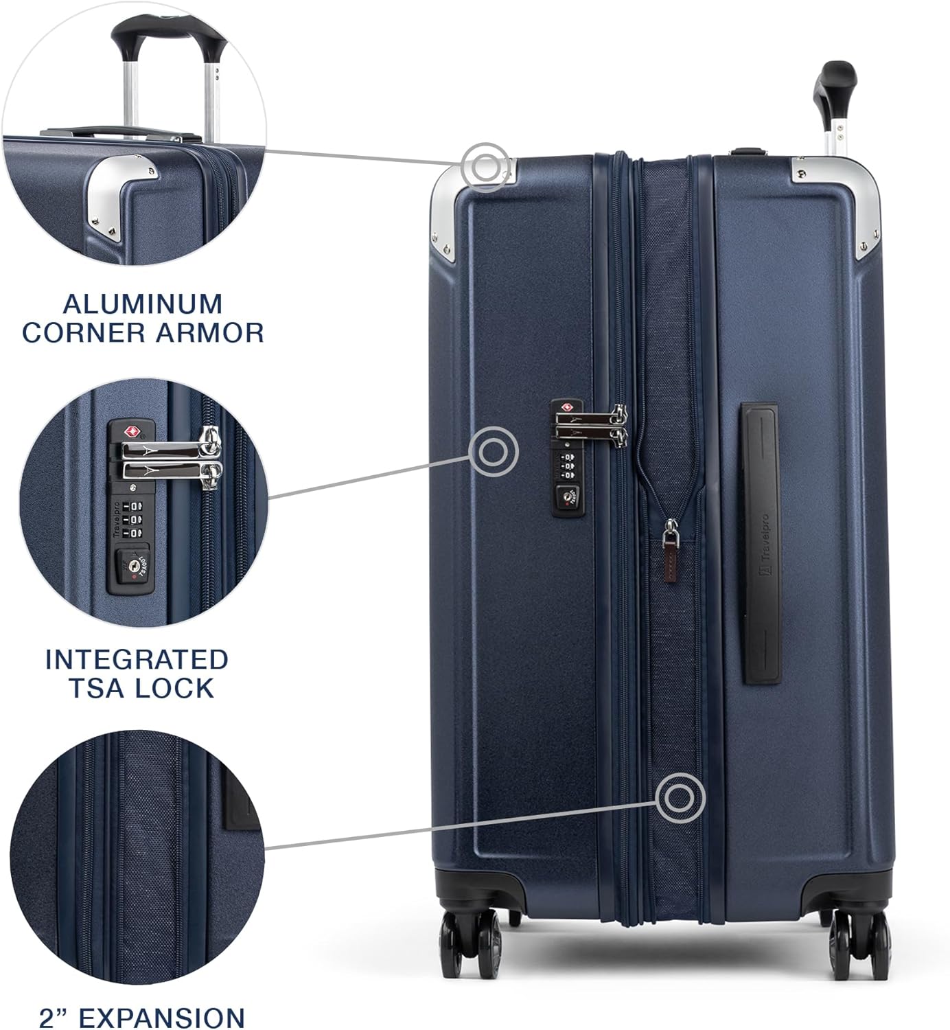 Travelpro Platinum Elite Hardside Expandable Checked Luggage, 8 Wheel Spinner, TSA Lock, Hard Shell Polycarbonate Suitcase, True Navy Blue, Checked Medium 25-Inch