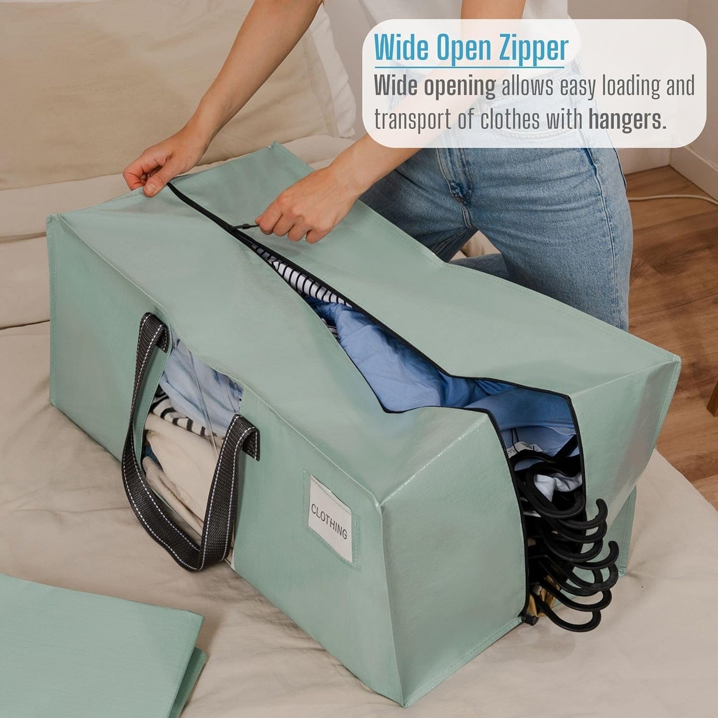 VENO 8 Pack Moving Bags for College, Heavy-Duty Storage Totes, Moving Boxes and Wardrobe Packing Supplies Alternative - Extra Large Durable Laundry Bags for Clothes (Shiny Light Green, 8 Pack)