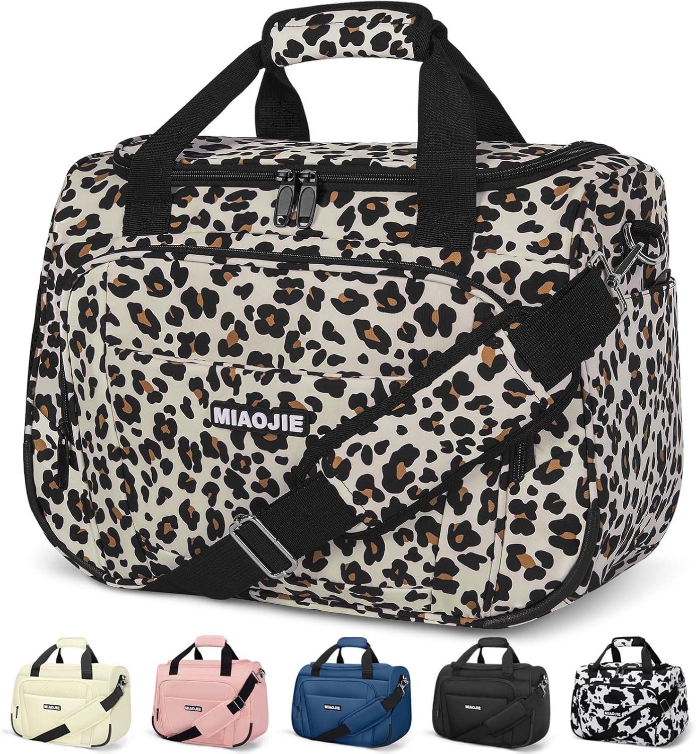 Underseat Carry On Luggage Lightweight Travel Tote Weekender Bag Overnight Duffle Bag for Travel, Travel Essentials Personal Item Travel Bag for Women and Men,Leopard-16Inch