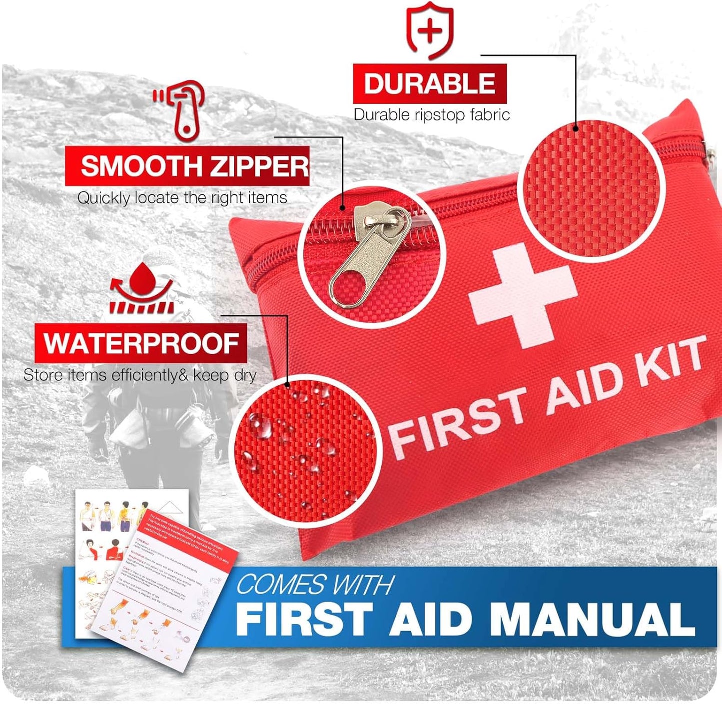 First Aid Kit for Home Car Travel 107 Piece Emergency Kits for Hiking Camping Small Trauma Kit for Boat Vehicle Lightweight Compact Pocket Aid Kit for Sports Outdoor Survival