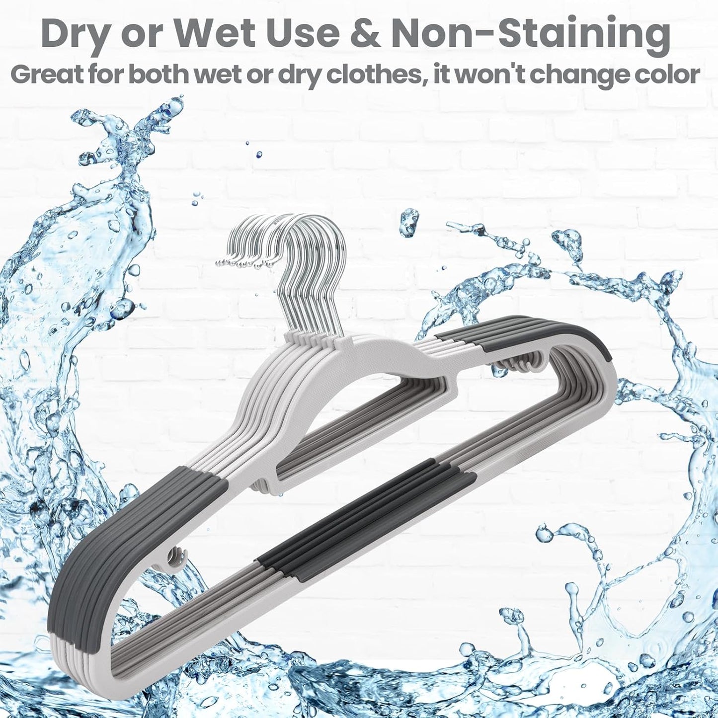 Plastic Hangers 50 Pack, Slim Clothes Hangers Non Slip, Non-staining Space Saving Hanger, 17.1 inches Coat Hanger Heavy Duty Hanging Dry Wet Clothes, Gray