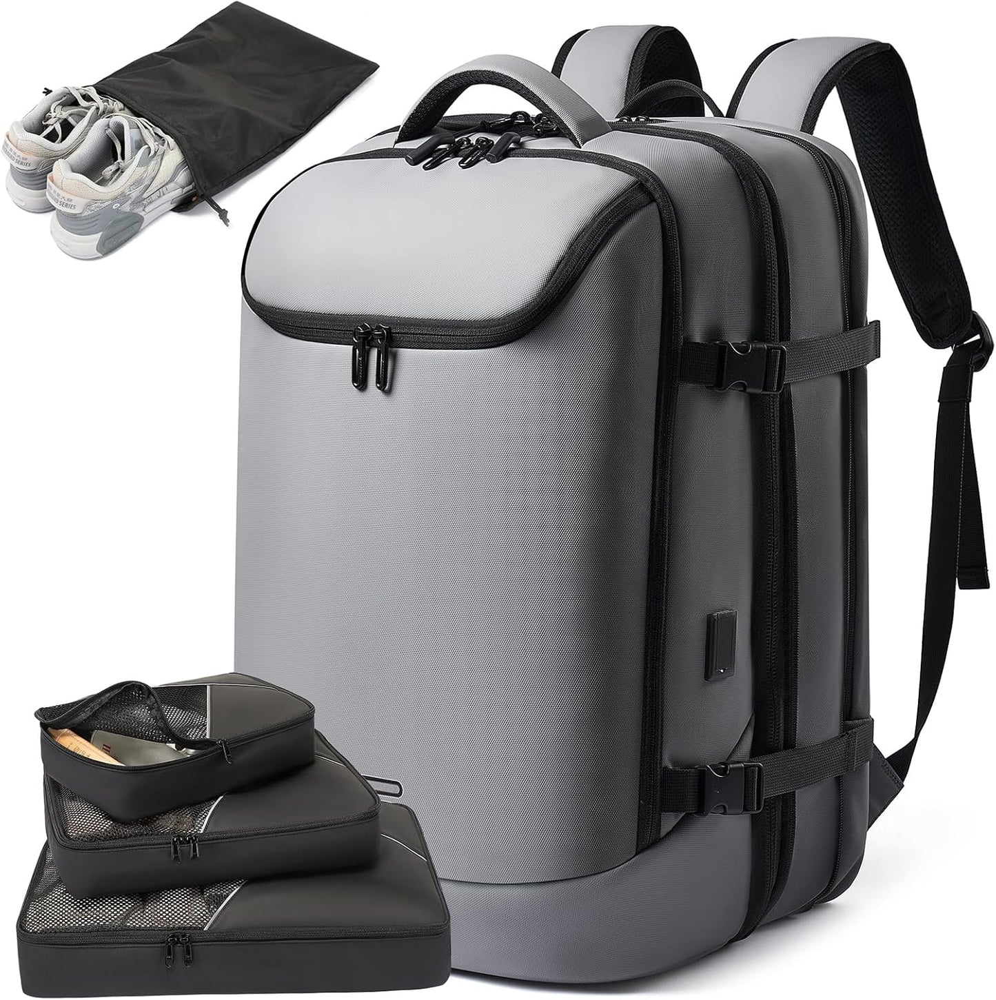 Laptop Backpack for Women, 50L Carry On Backpack Men, Expandable Flight Approved Water Resistant Luggage with 3 Packing Cubes & USB Port, Travel Backpack Fits 17.3 Inch Notebook