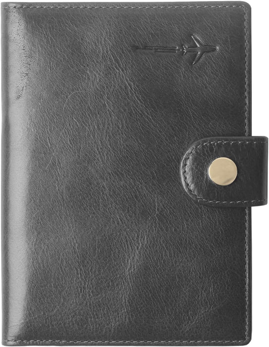 Genuine Leather Passport Case, RFID Passport Cover with Credit Card Holder for Women and Men Family ID Travel