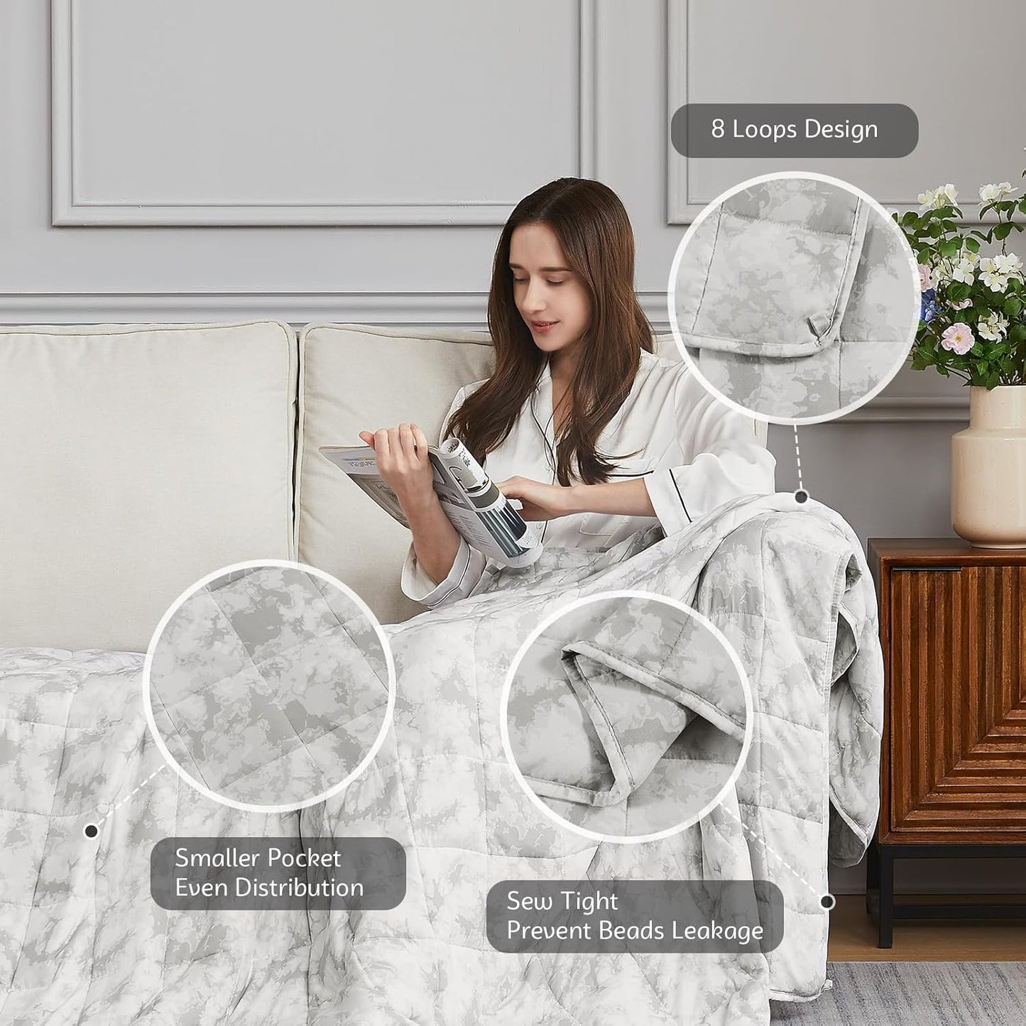 L'AGRATY Weighted Blanket - 60"x80", 15lbs Cooling Breathable Heavy Blanket with Glass Beads for Adult All-Season