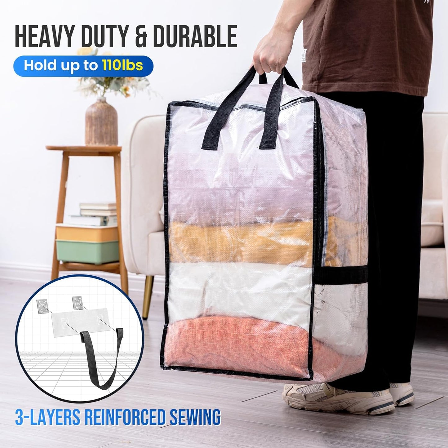 TAILI 4 Pack Clear Moving Bags w/Adjustable Backpack Straps, Moving Supplies, Moving Boxes Alternative, Heavy Duty Storage Totes for College Packing, Camping Backpack for Travel, Dorm, Laundry