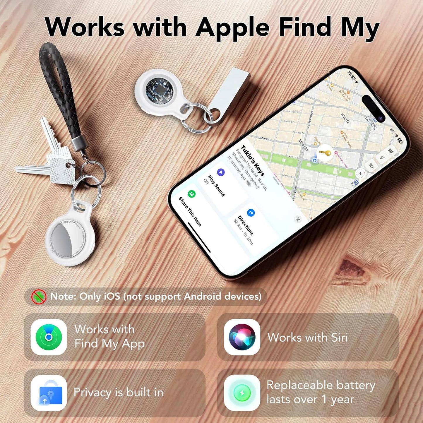 2025 New [Apple MFi Certified] (iOS Only) Air Tracker Tags-3 Pack, Bluetooth Tracker for Apple Find My, Replaceable Battery, Key Finder and Item Locator Smart Tag for Keys, Bags, Luggage, Pets, White
