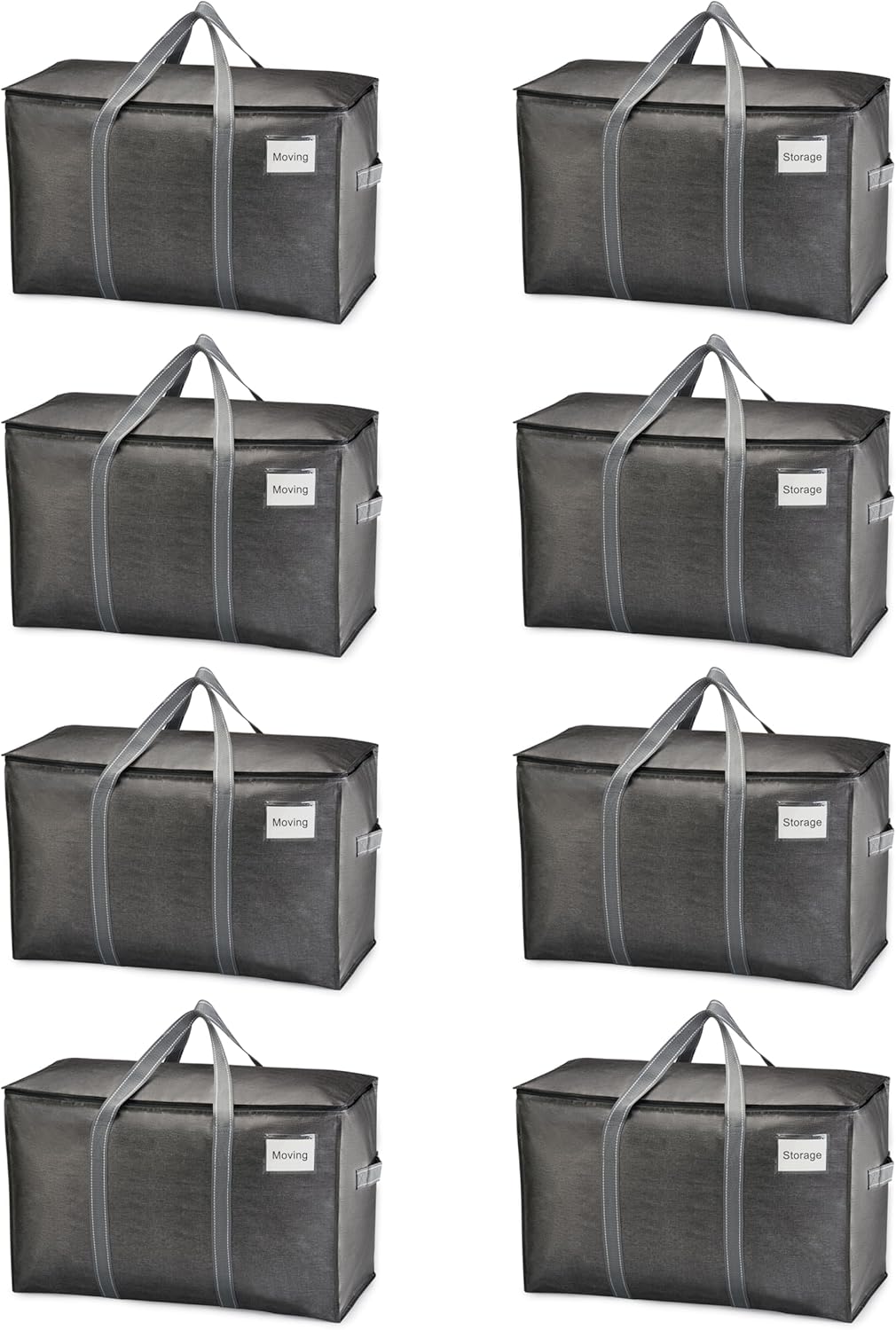 VENO 8 Pack Moving Bags, Heavy Duty, Moving Boxes Alternative, Packing Storage Supplies for Dorm Room Essentials with Zipper for Clothes, Extra Large Totes for Packaging (Dark Gray, 8 Pack)