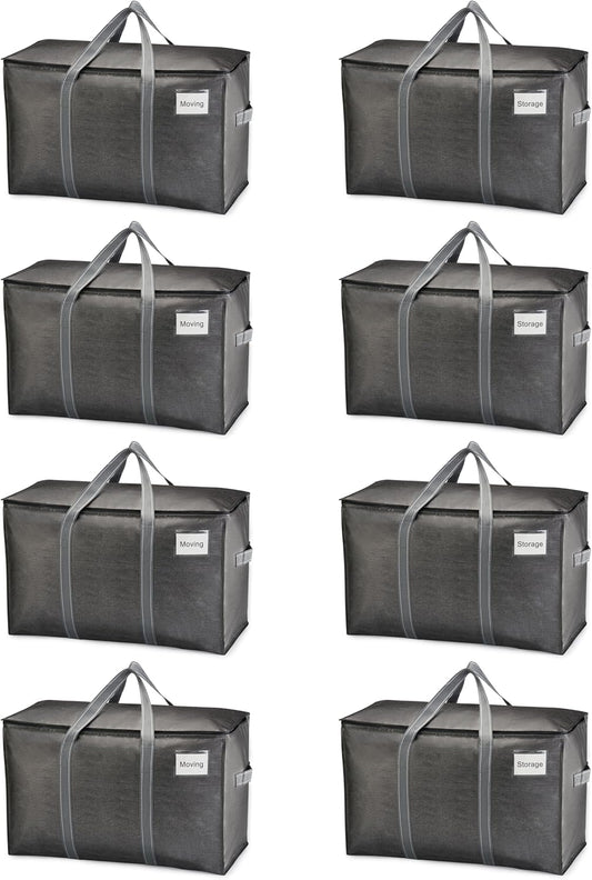VENO 8 Pack Moving Bags, Heavy Duty, Moving Boxes Alternative, Packing Storage Supplies for Dorm Room Essentials with Zipper for Clothes, Extra Large Totes for Packaging (Dark Gray, 8 Pack)