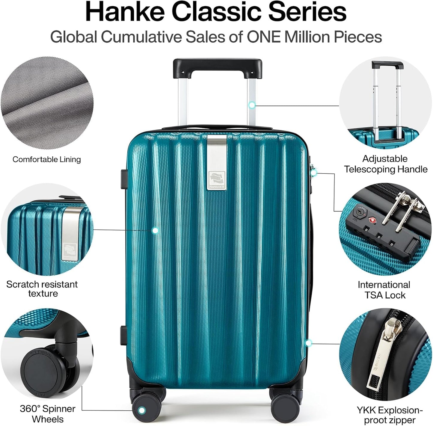 Hanke Luggage Sets 2 piece Carry On Luggage with Wheels PC Hard Shell Suitcases Lightweight Checked Travel Luggage Large Travel Suitcase Woman Men 20/29 Inch(Caribbean Blue)