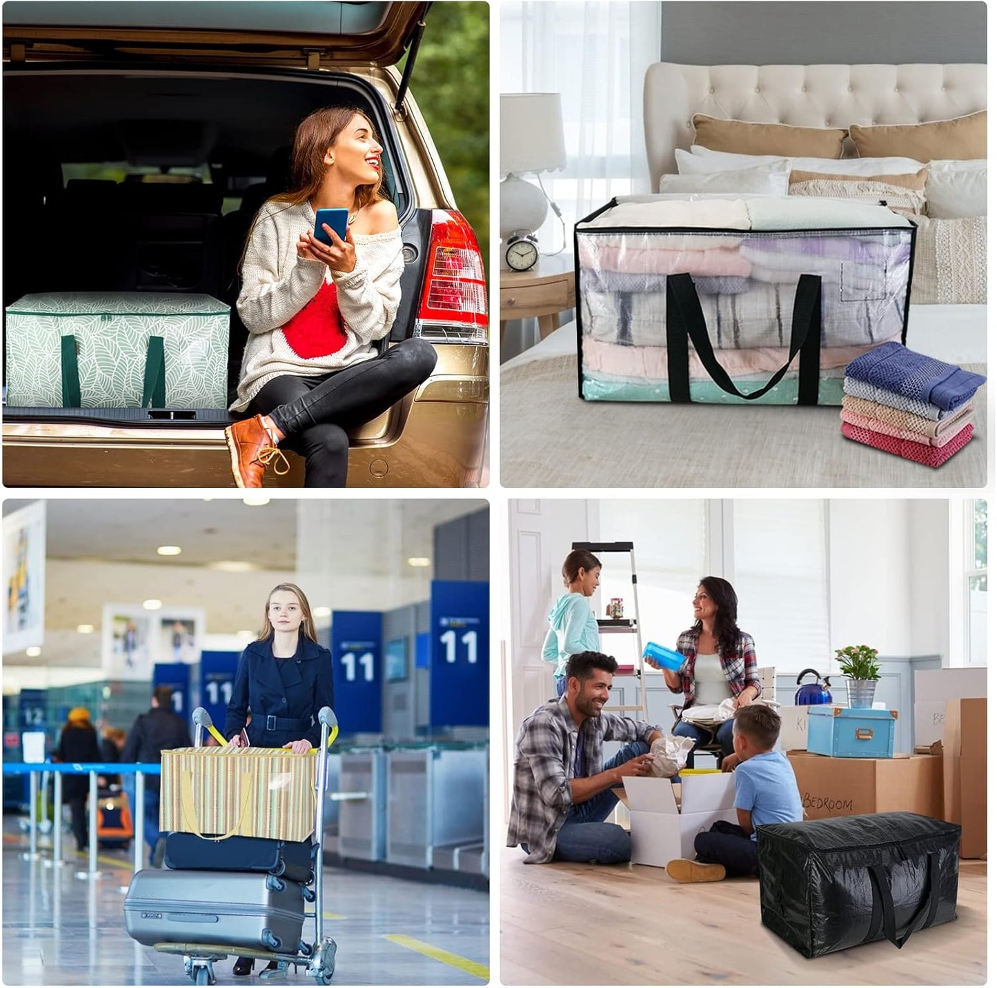 BALEINE 2-Pack Oversized Moving Bags with Reinforced Handles, Heavy-Duty Storage Tote for Clothes, Moving Supplies (Color Strip, 2-Pack)