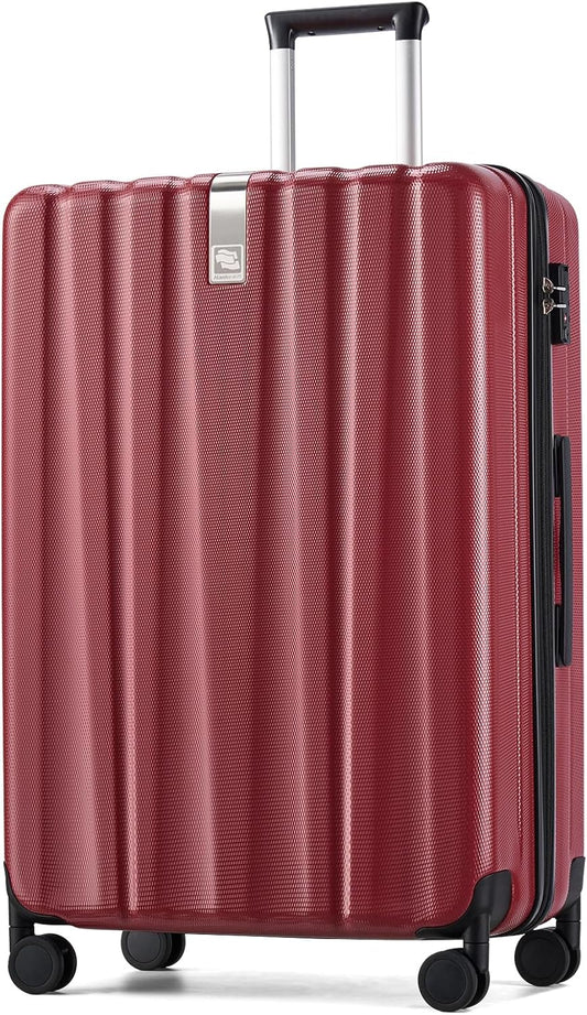 Hanke 29 Inch Luggage Suitcases With Spinner Wheels Lightweight PC hardside Rolling Suitcase With Travel Lock, Checked-Large 29-Inch Christmas Gifts for Birthday （Burgundy）