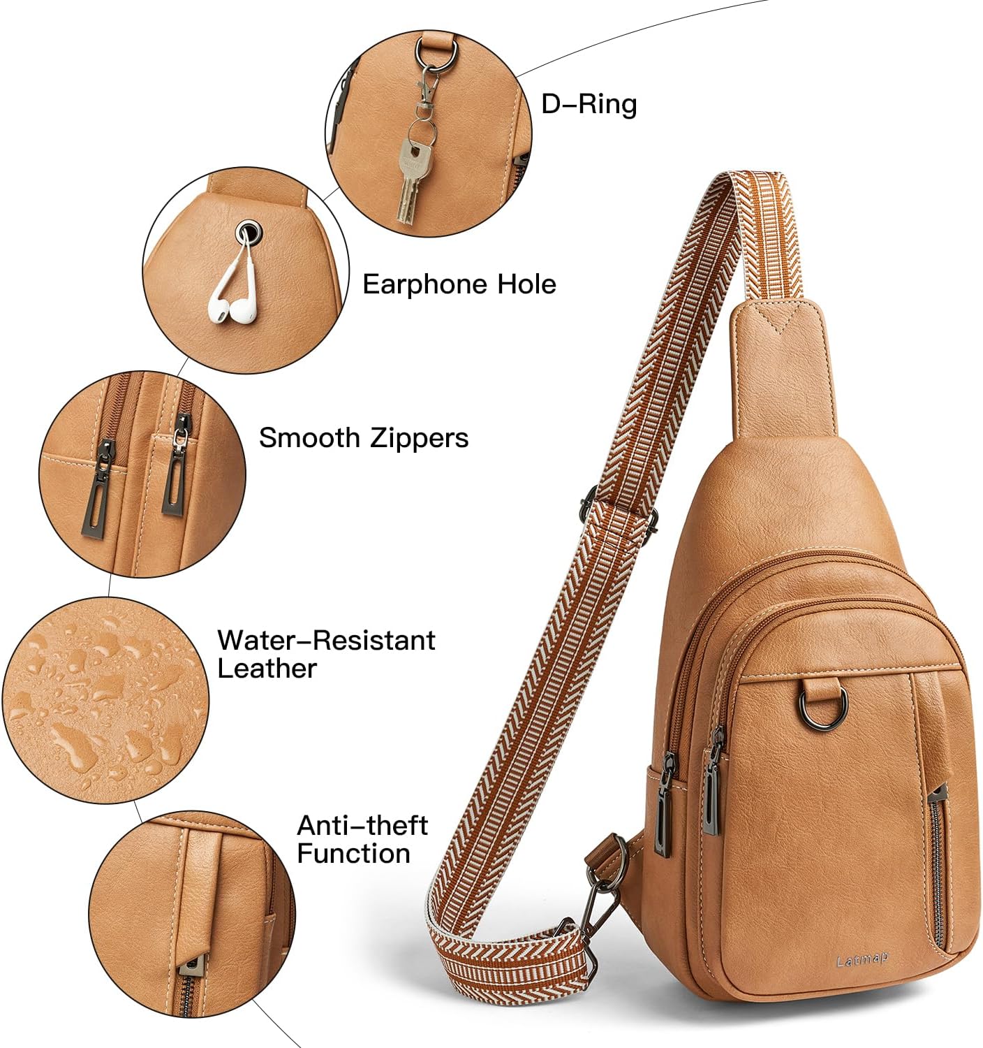 7L Sling Bag for Women Men Leather Small Sling Backpack Daypack Anti Theft Fanny Pack Crossbody Purse Travel