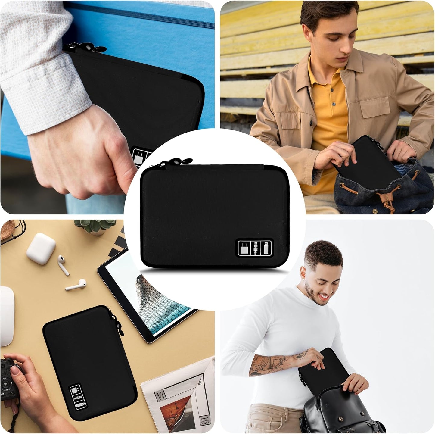 Electronics Organizer,Travel Cord Organizer Pouch, Portable Cable Organizer Bags,Travel Electronic Accessories Storage Case for Cables, Cords, Charger, Phone (Black)