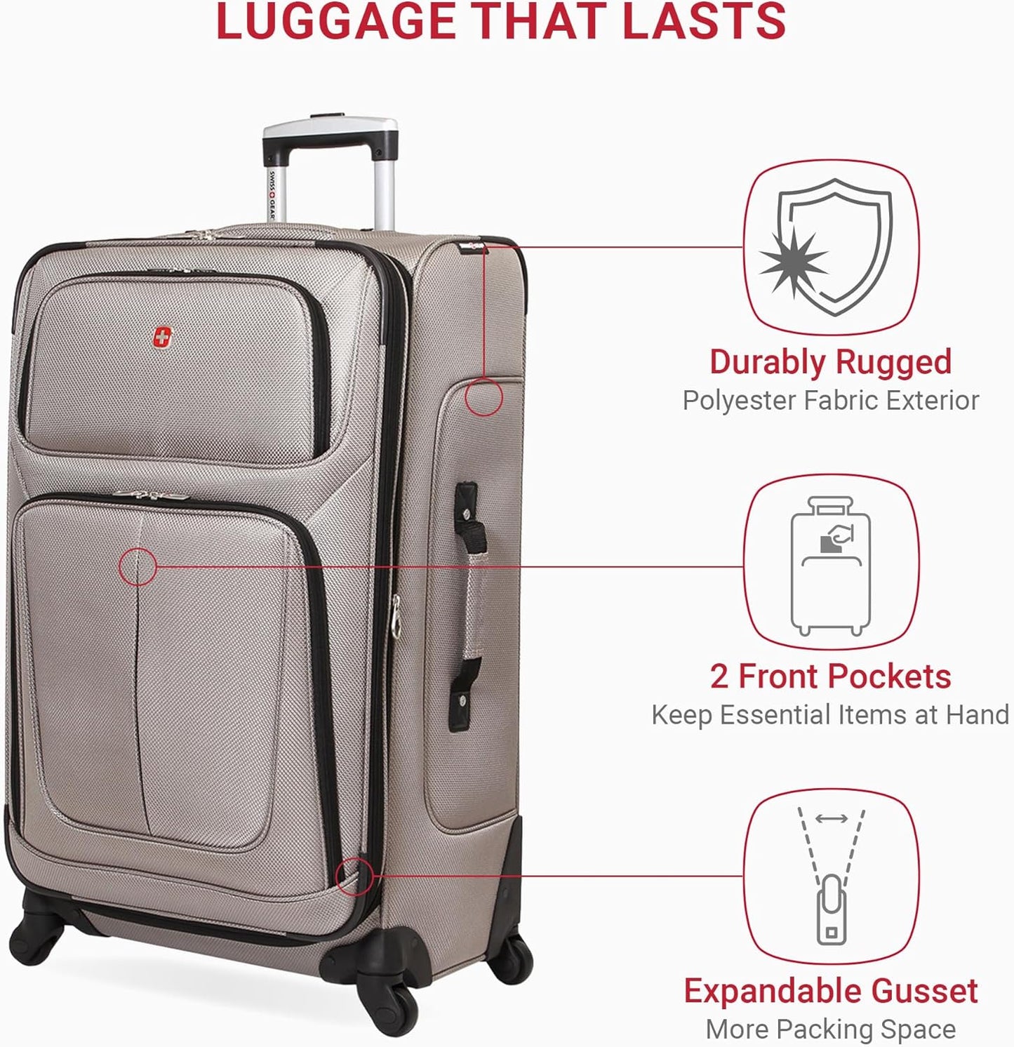 SwissGear Sion Softside Expandable Roller Luggage, Pewter, 3-Piece Set (21/25/29)