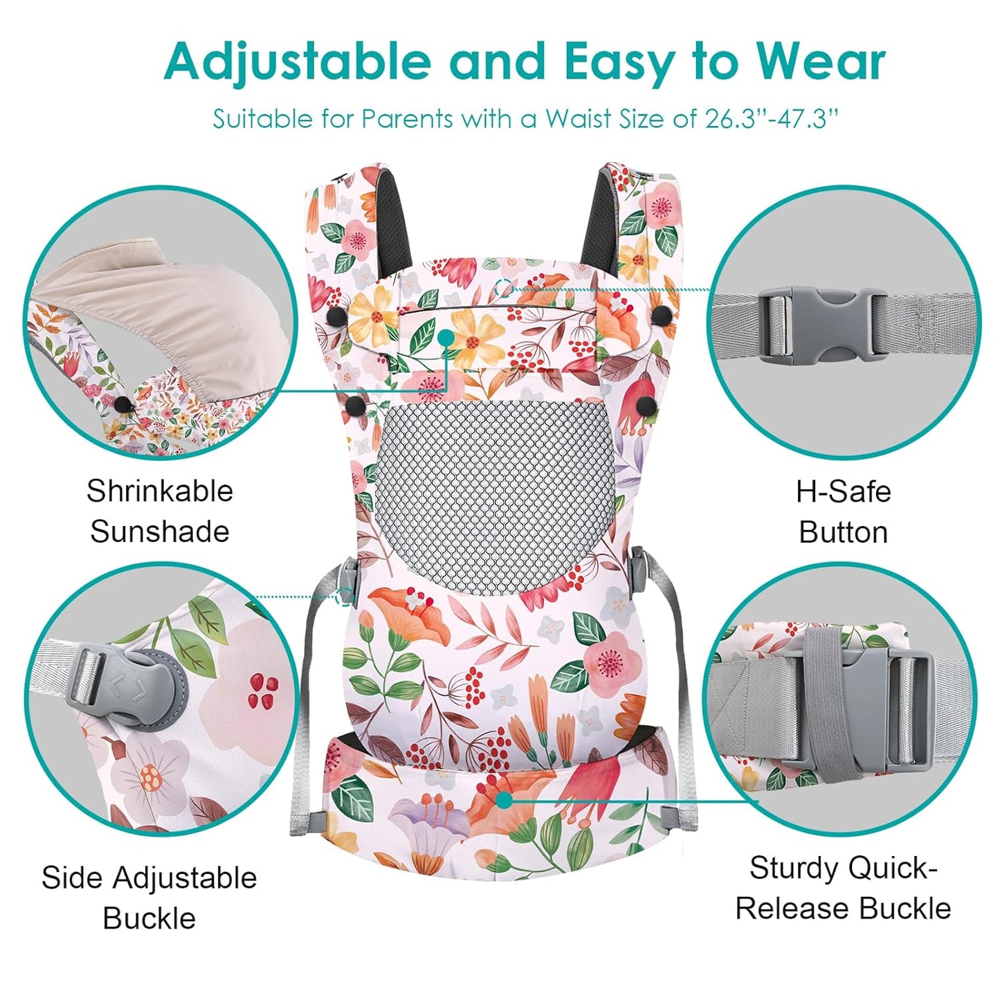 Newborn Baby Front Carrier Backpack, Toddler Baby Body Carrier, 7-66 Lbs Ergonomic Design, Lumbar Support, Lightweight