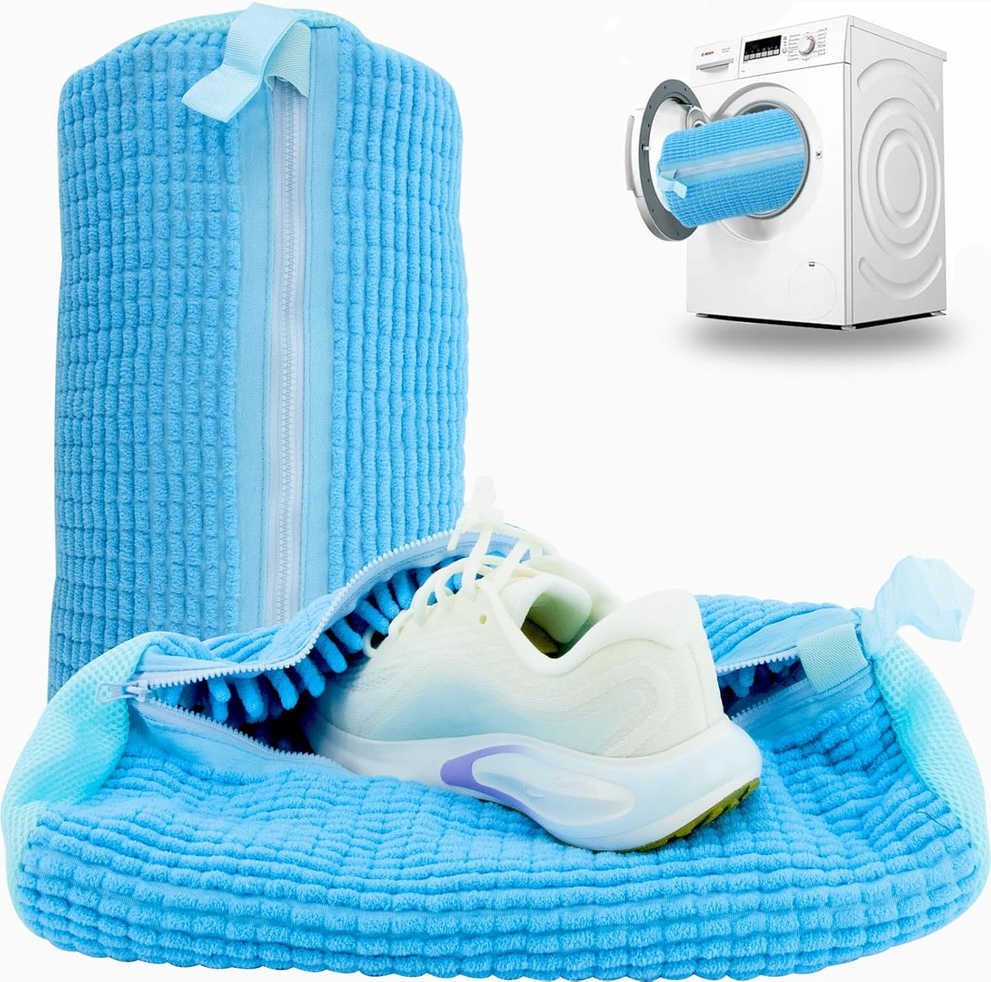 2PCS Shoe Washing Machine Bgs,Laundry Shoe Bags for Washer and Dryer, Reusable and Durable Zipper Sneaker Shoe Washing Bag, Tennis Shoe Cleaning Bag for All Shoe Types (Blue)