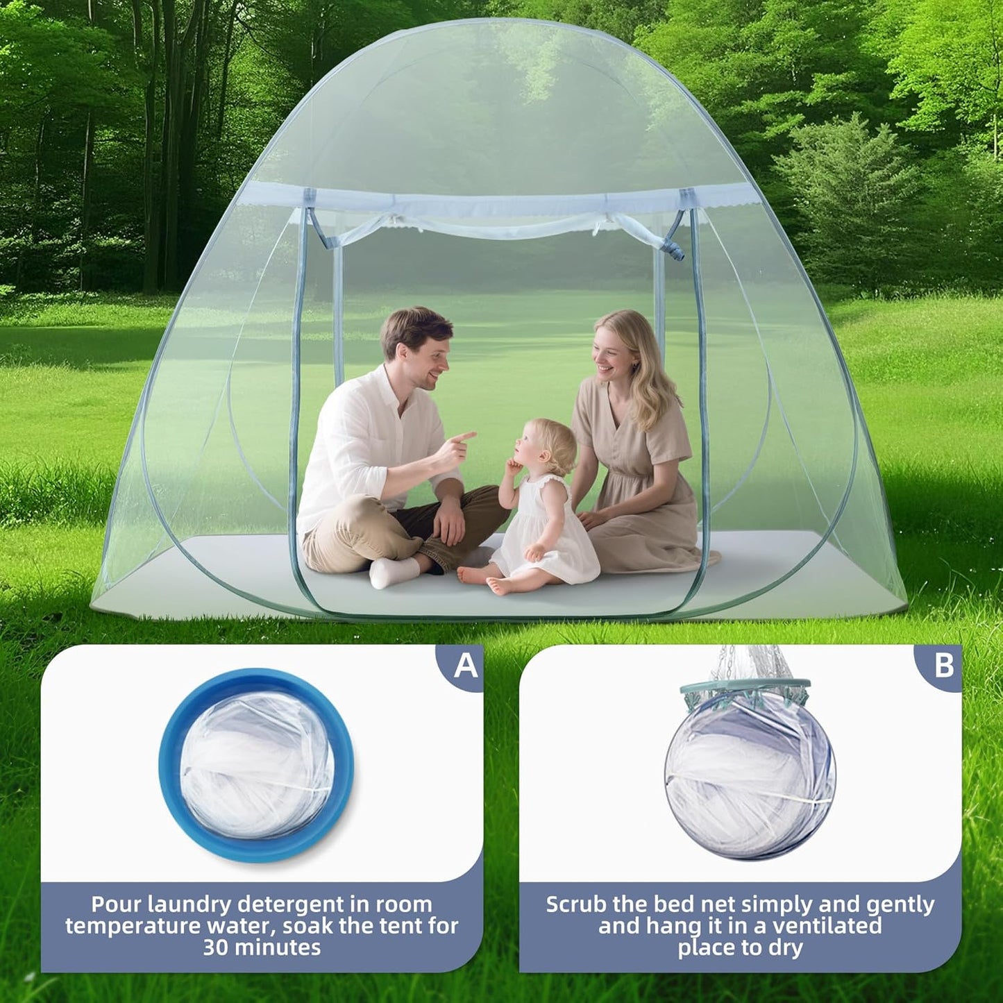 lazyzzz Pop-Up Mosquito Net Tent for Bed,Portable Folding Design Outdoor Camping Tent with Net Bottom for Baby Adults, Easy to Install and Wash for Queen Size Bed 79 x 59 x 59 inch