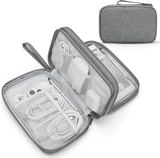 FYY Electronic Organizer, Large Travel Cable Organizer Bag Pouch Electronic Accessories Carry Case Portable Waterproof Double Layers All-in-One Storage Bag for Cable, Cord, Charger, Phone, Dark Grey