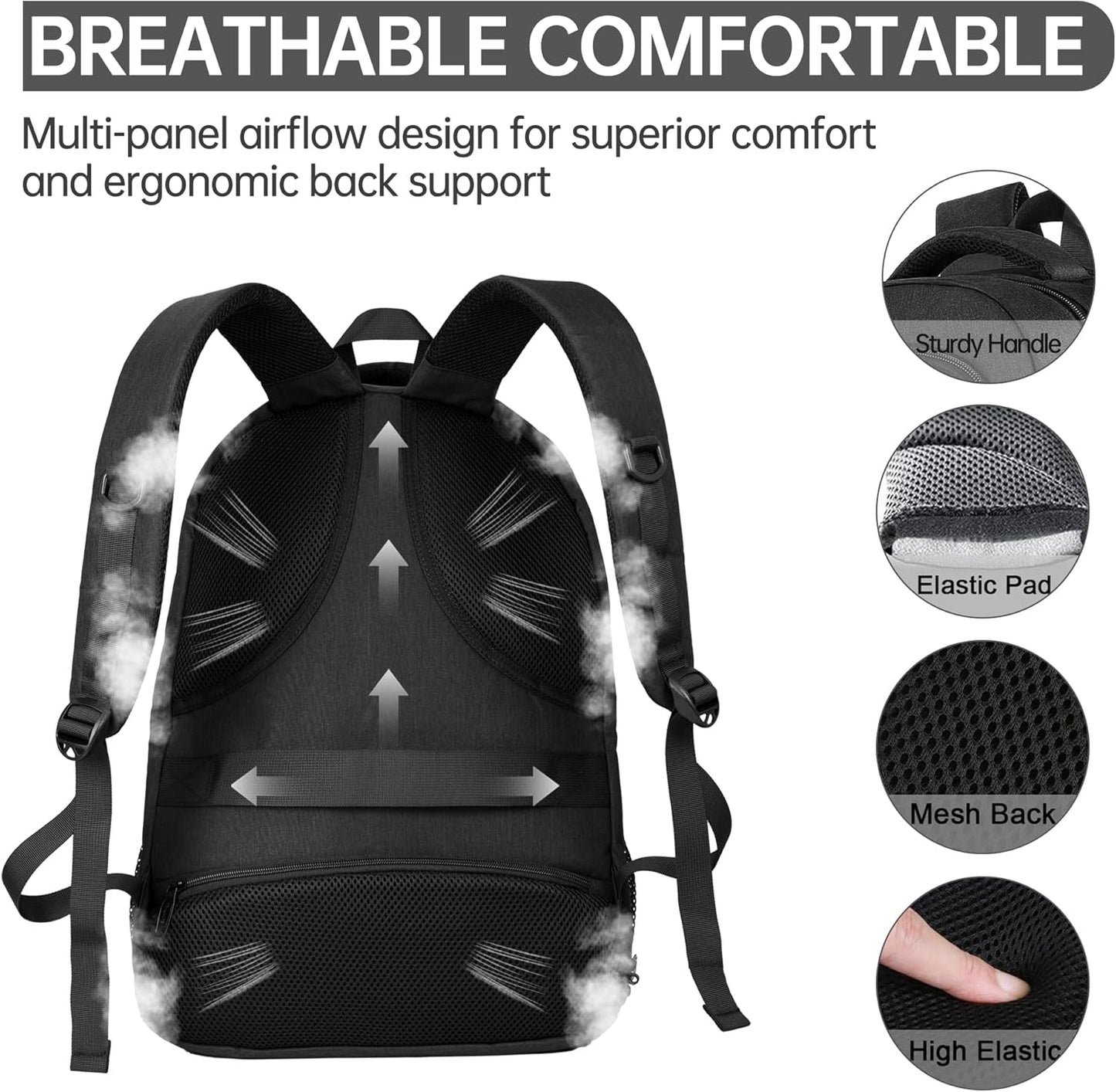 Large Travel Laptop Backpack, Business Anti Theft Slim Sturdy 18 Inch Laptops Bag with USB Charging Port, Waterproof College Computer Bag Gift for Men & Women Fits 18 Inch Notebook, Black