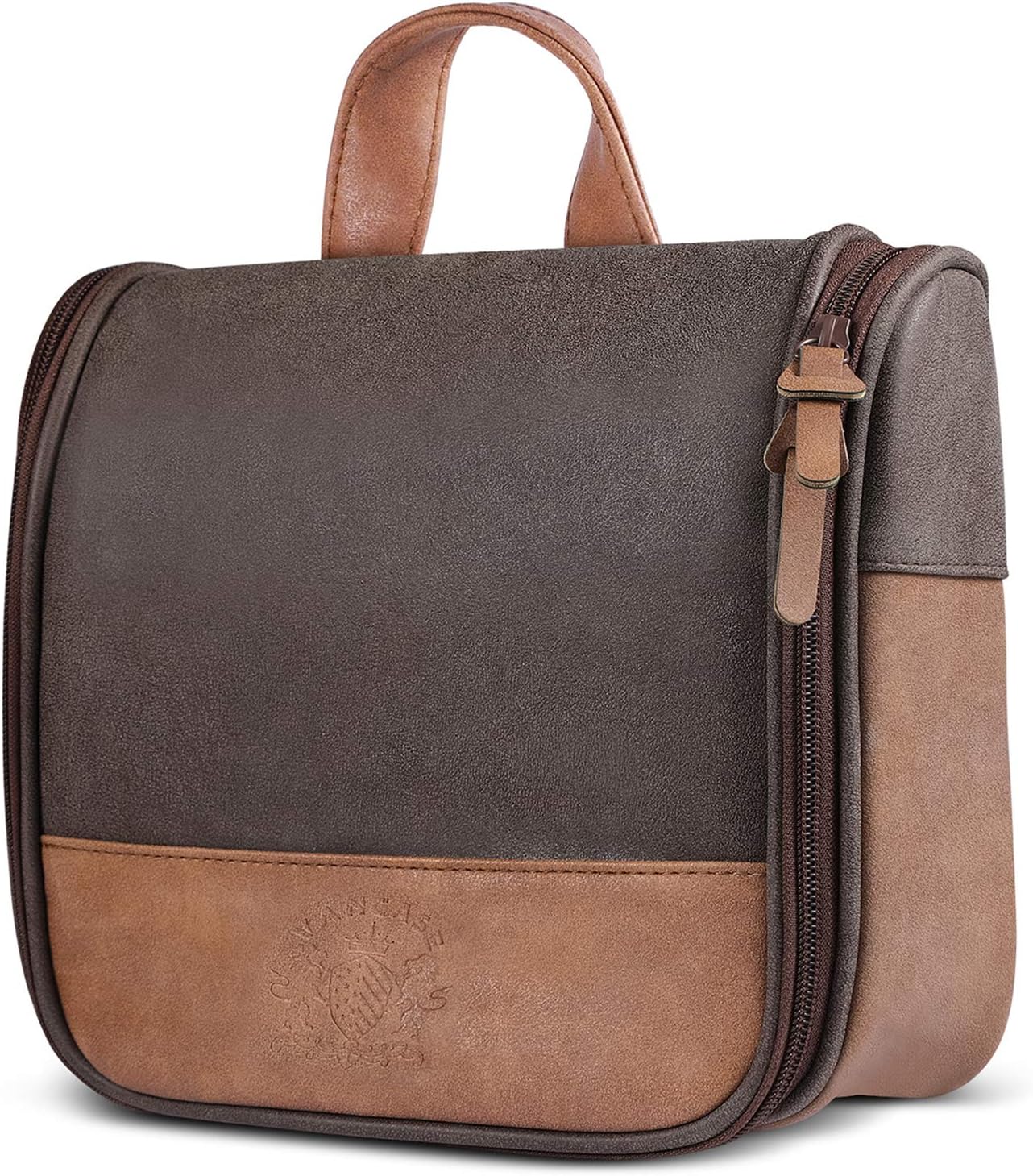 Hanging Toiletry Bag for Men VANCASE Vintage Leather Shaving Dopp Kit Medium Waterproof Travel Bathroom Bags Portable Shower Organizer