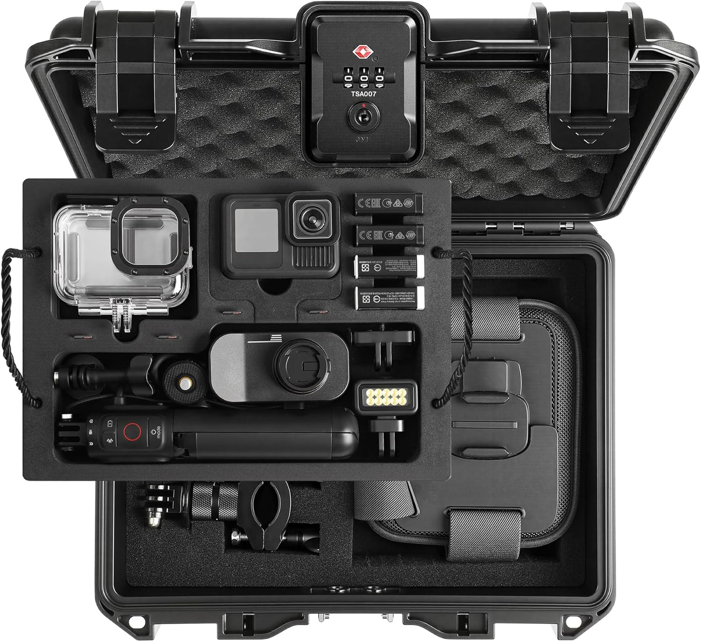 Case Organizer for GoPro Hero 13, Lockable TSA Dual Layer Waterproof Hard Carrying Case for GoPro Hero 12/11/10/9/8/Media Mod/Volta/Creator Edition/Action Camera and Other Accessories