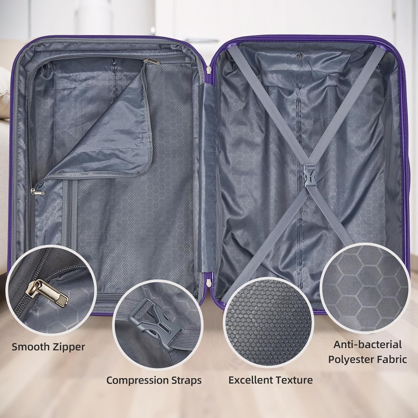 LARVENDER Luggage Sets 5 Piece Hardside Expandable Suitcase with Wheels Lock,PC+ABS Hardside Lightweight Rolling Suitcase for Women and Men,Midnight Berry