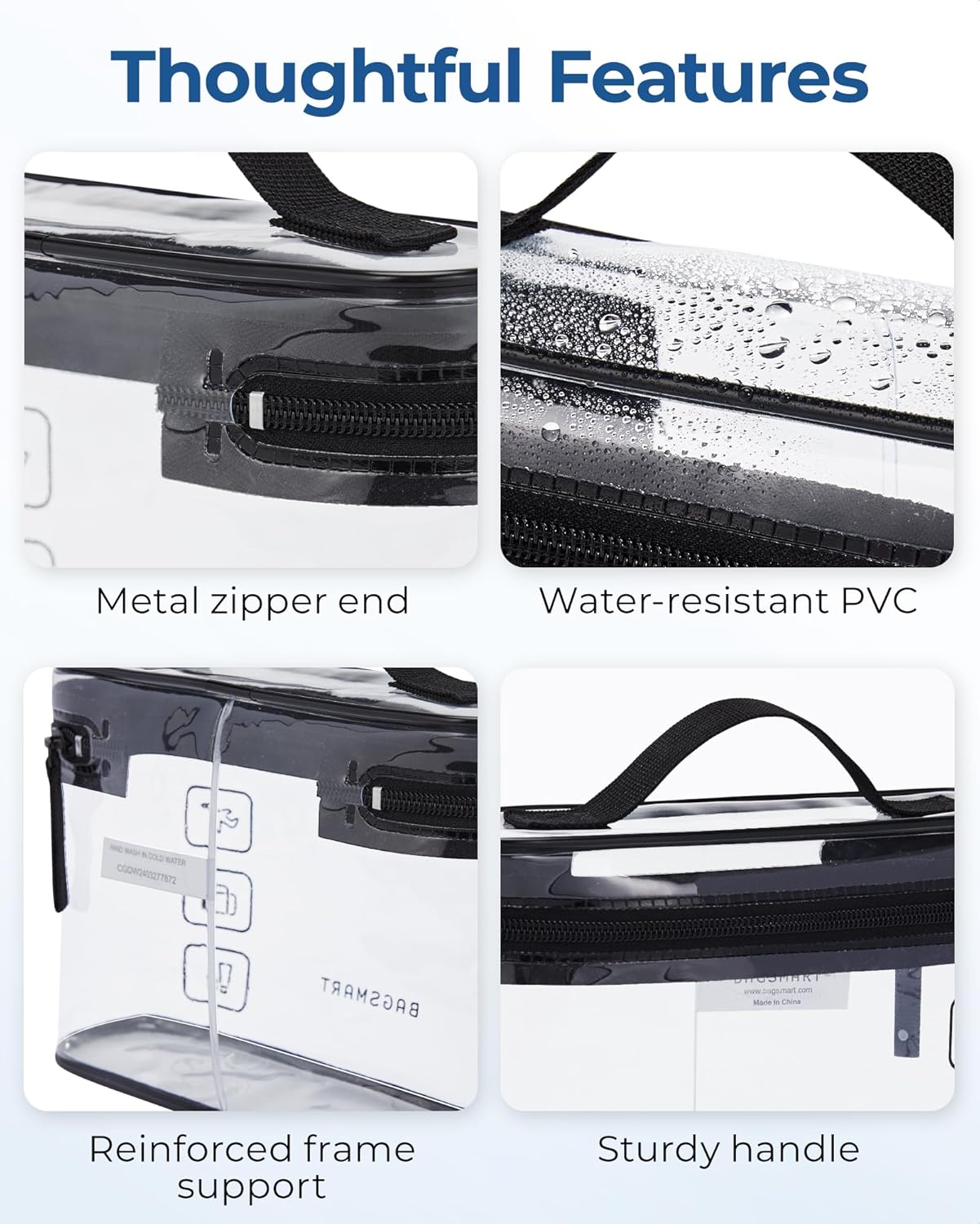 BAGSMART TSA Approved Toiletry Bag, 3 Pack Clear Makeup Cosmetic Bag Organizer, Quart Size Travel Bag for Toiletries, Carry-on Travel Accessories Essentials, Black-3pcs