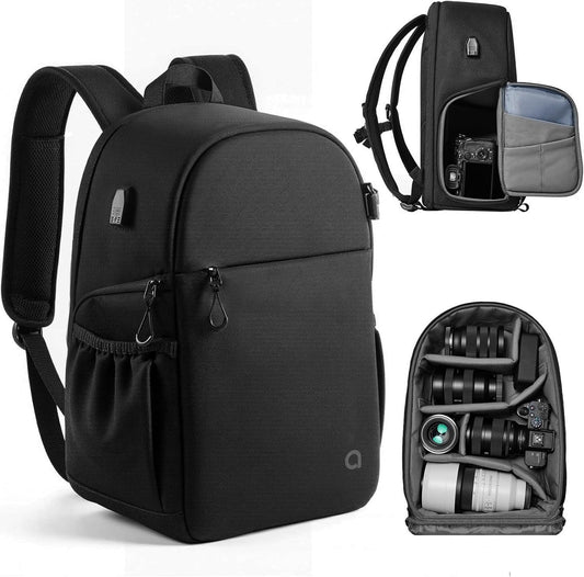 llano Camera Backpack for DSLR/SLR/Mirrorless – Water-Resistant Photography Bag with Laptop Slot & Tripod Holder, Compact Case for Canon/Nikon/Sony, Travel & Outdoor,Large 20L Capacity, Black