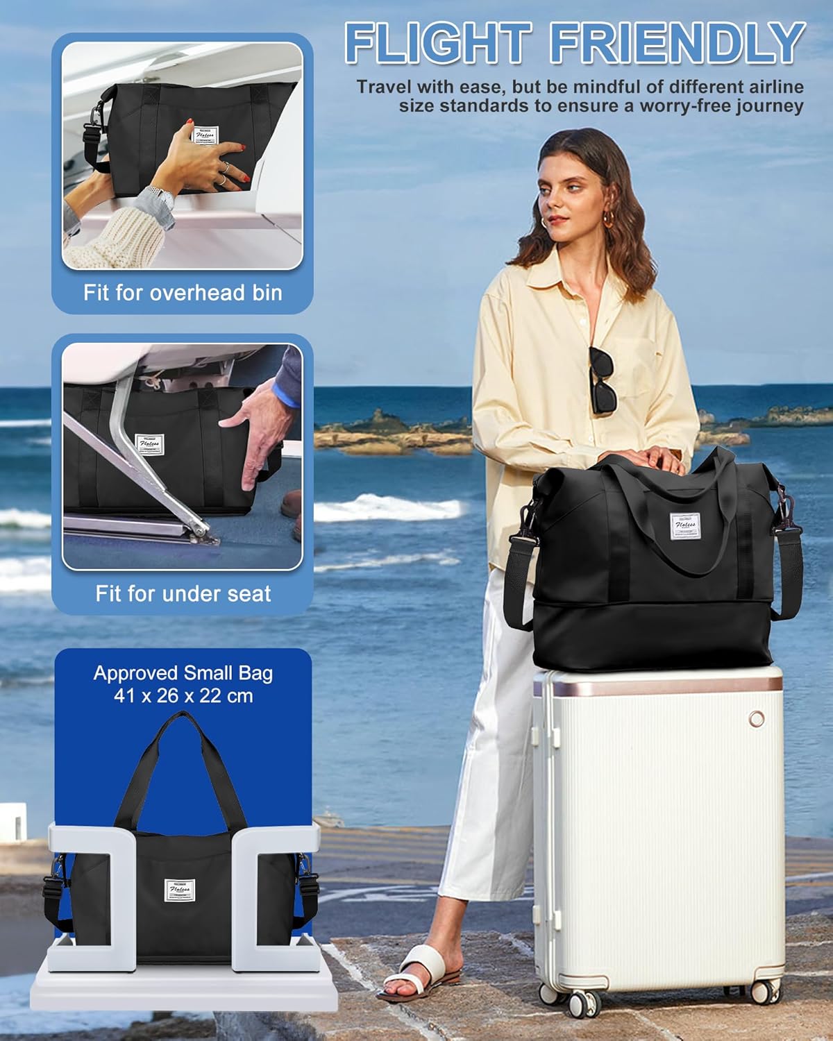 Travel Duffel Bag, Sports Tote Gym Bag, Shoulder Weekender Overnight Bag for Women