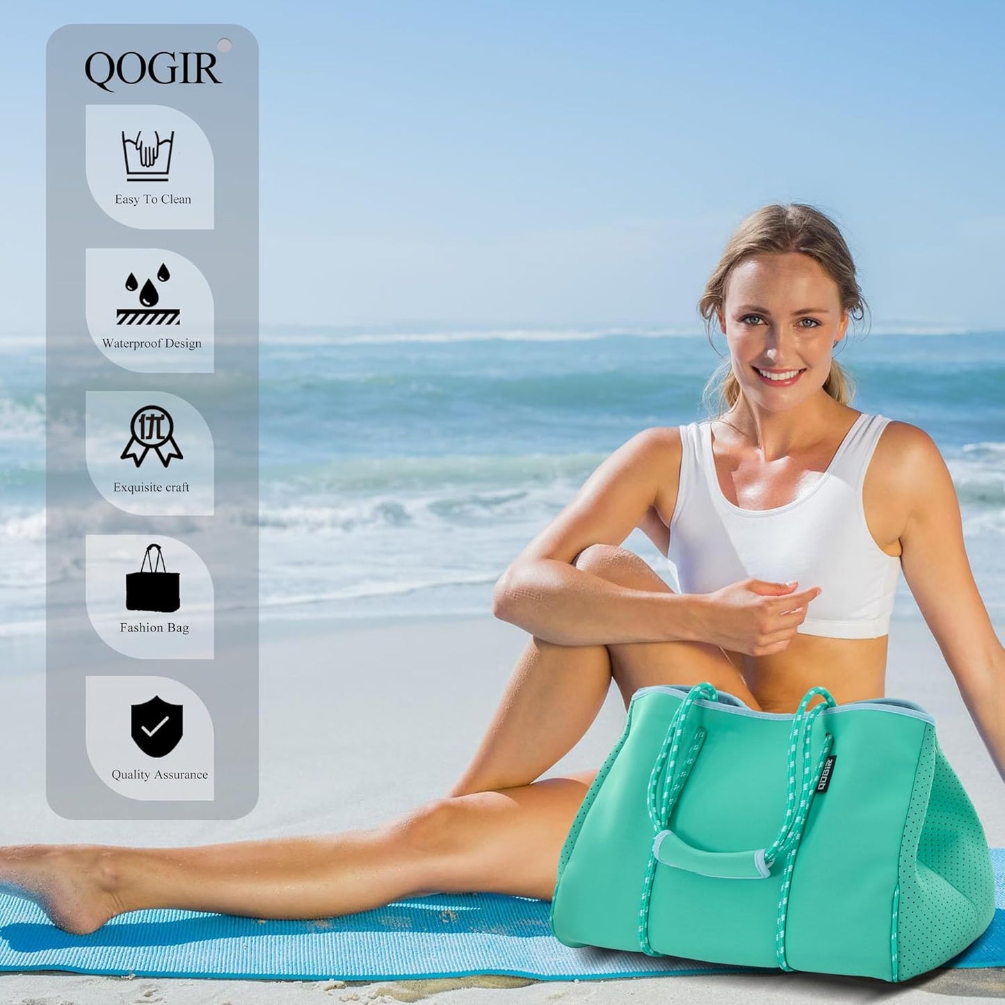QOGiR Neoprene Multipurpose Beach Bag Tote with Inner Zipper Pocket … … … …