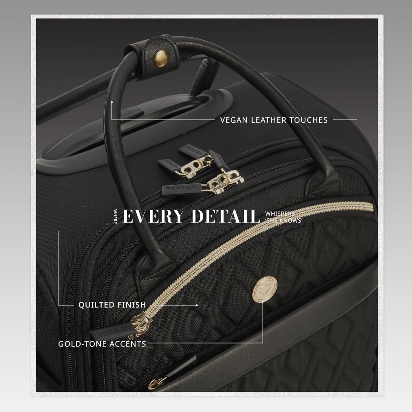 Verage 18x14x8in Spinner Underseat Carry-On Luggage -Airplane Personal Item Bag, USB A&C Charging Port, Padded Laptop Pocket & Wet/Dry Compartments for Women, Classic Black