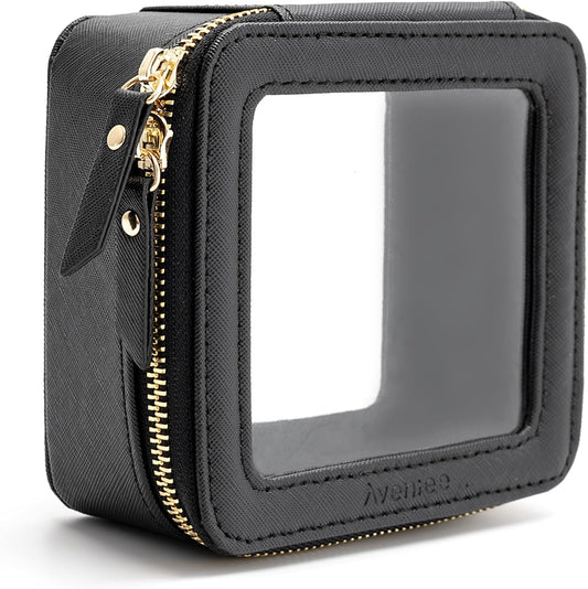 Aveniee Clear Makeup Bag Small, Mini Travel Toiletry Bag Cosmetic Bags TSA Approved, Clear Makeup Case Pouch with Zipper, Car Organizer Essentials for Women Men,Black