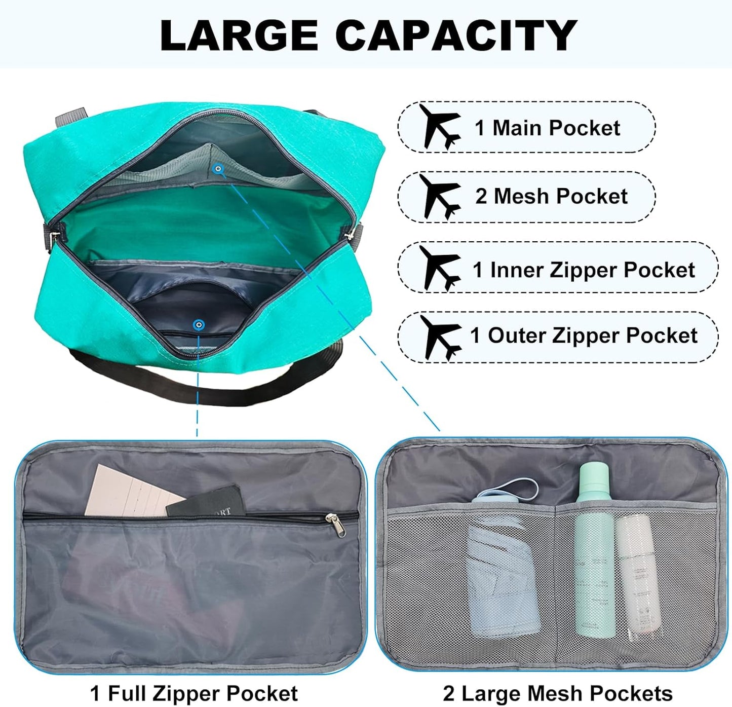 15 Inch Small Carry On Bags for Airplanes Spirit Airlines Personal Item Bag Underseat Foldable Travel Duffle Gym Bags for Women Men(20L,Teal)