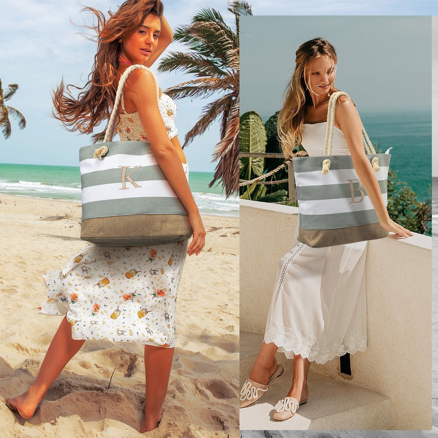 YOOLIFE Beach Bags for Women - Travel Canvas Beach Tote, Pool Waterproof Bag, Travel Essentials, Gifts for Women Birthday