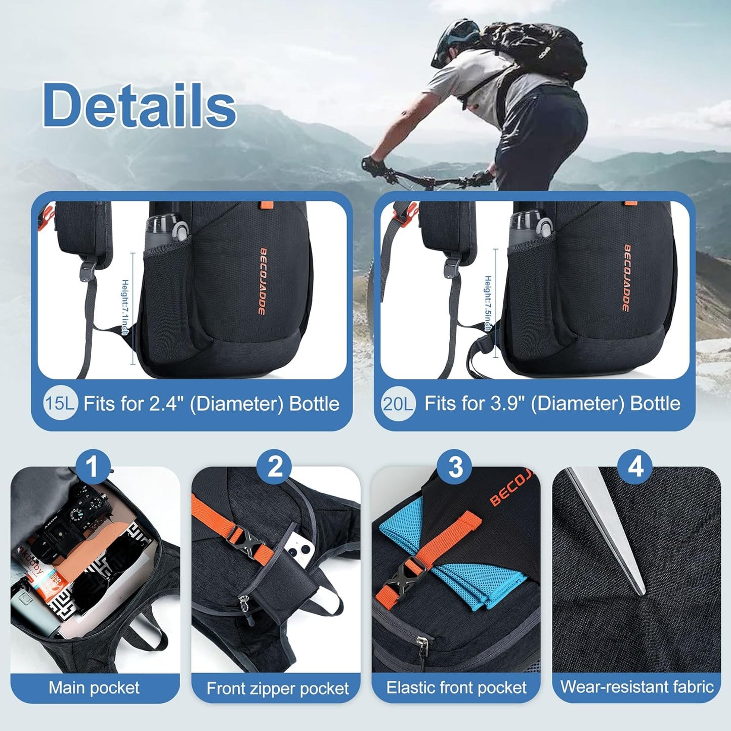 15L Small Hiking Backpack for Men Women Foldable Packable Back Pack Ultralight Hiking Daypack for Travel Camping Outdoor, Black